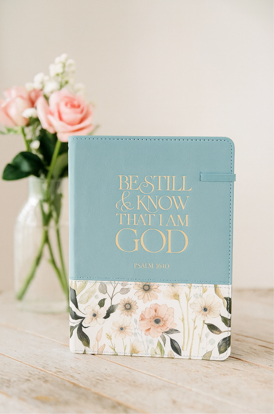 Be Still Teal Meadow Classic Faux Leather Journal with Pen Holder - Psalm 46:10