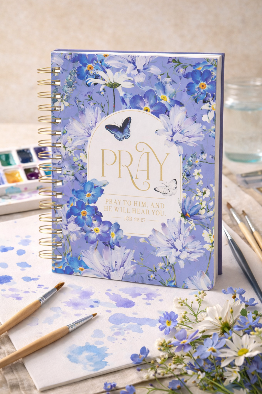 Pray Blue Blooms Spiral Journal - Job 22:27