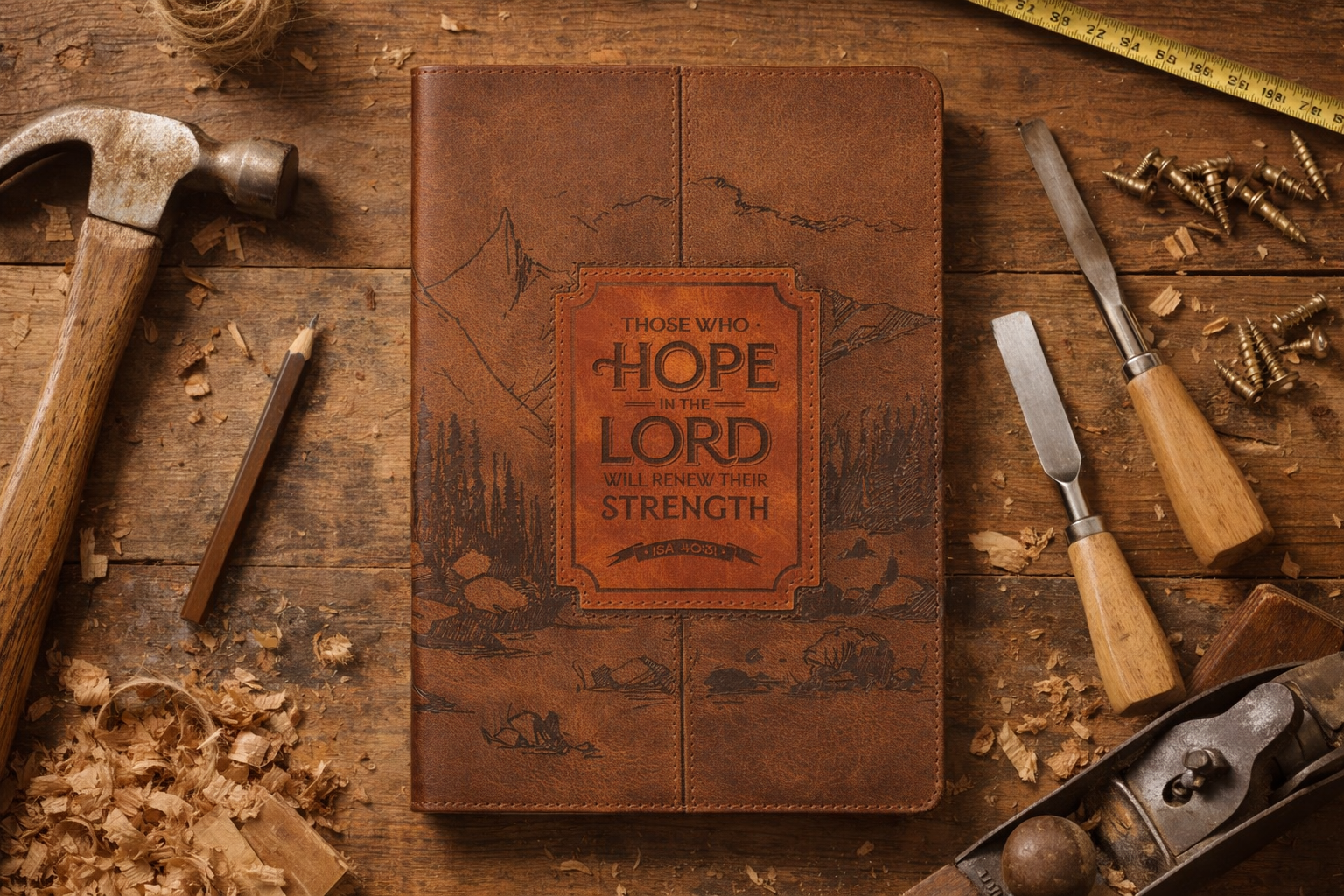 Hope in the Lord Chestnut Brown Faux Leather Classic Journal - Isaiah 40:31