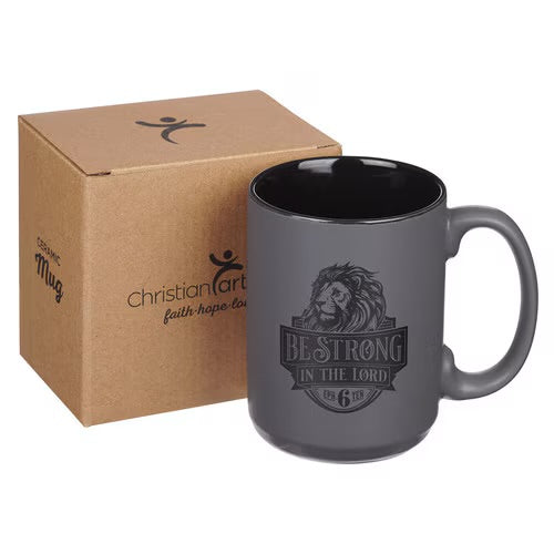 Be Strong Gray Lion Ceramic Coffee Mug - Ephesians 6:10