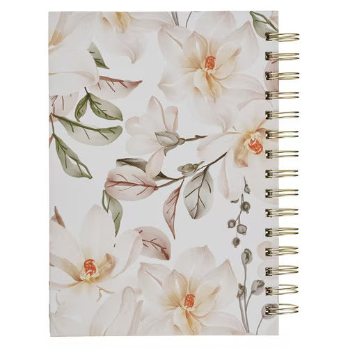 All Things for Good White Magnolia Spiral Journal - Romans 8:28