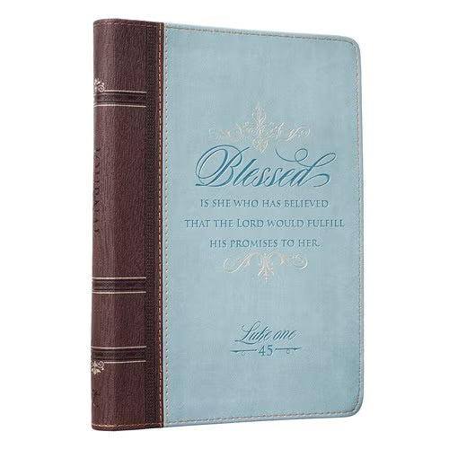 Blessed Teal Faux Leather Journal with Zippered Closure - Luke 1:45