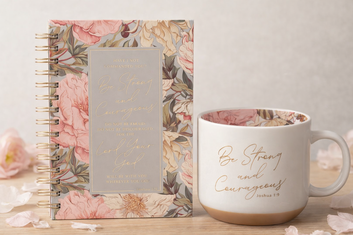 Be Strong and Courageous Pink Dahlia Ceramic Coffee Mug - Joshua 1:9