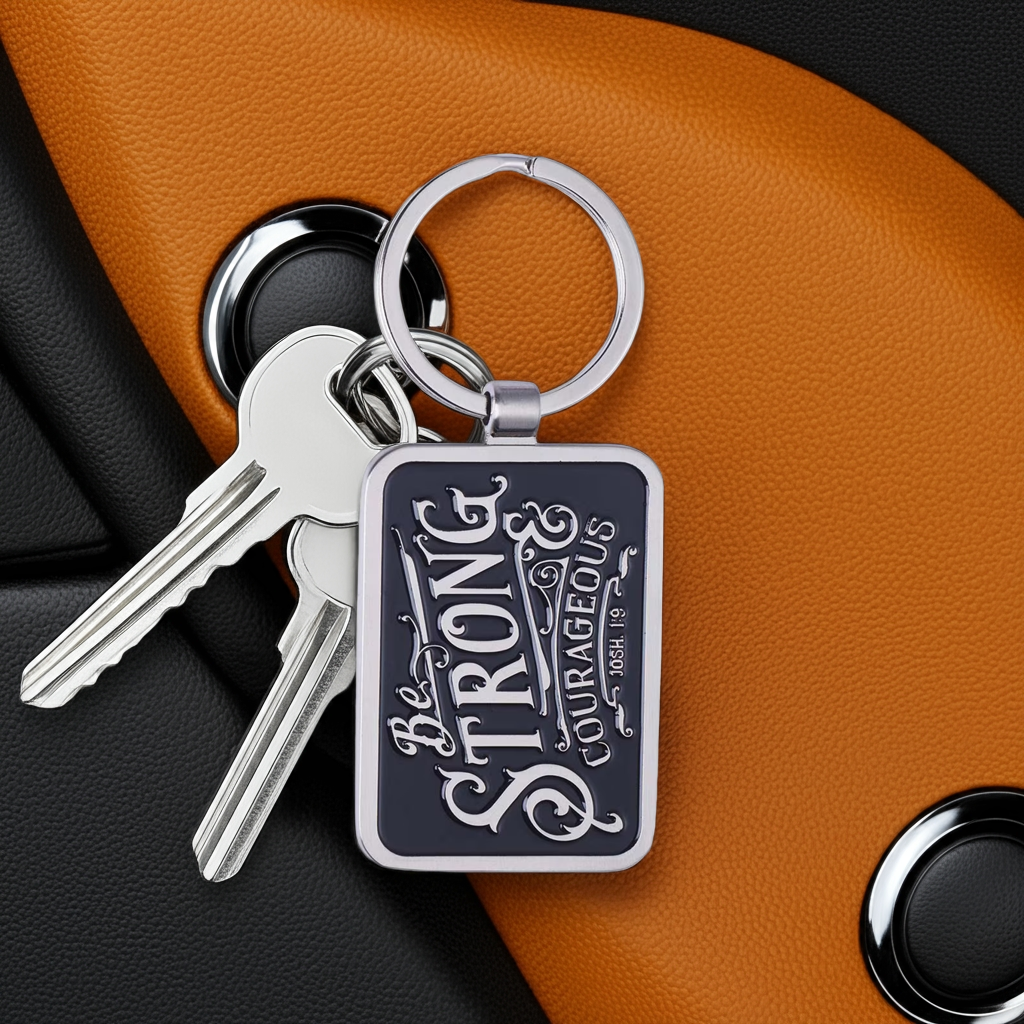Be Strong & Courageous Black Metal Key Ring in Gift Tin - Joshua 1:9