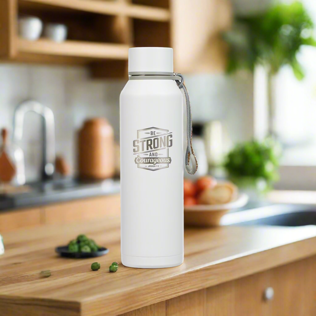 Strong and Courageous White Stainless Steel Water Bottle - Joshua 1:9