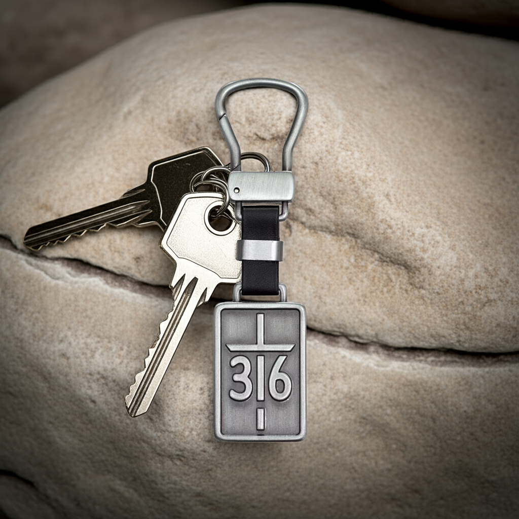 John 3:16 Silver Metal Cross Key Ring in Gift Tin