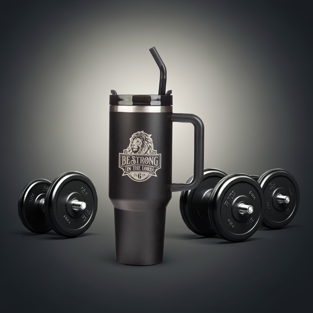 Be Strong in the Lord Black 40 Oz Tumbler with Reusable Straw