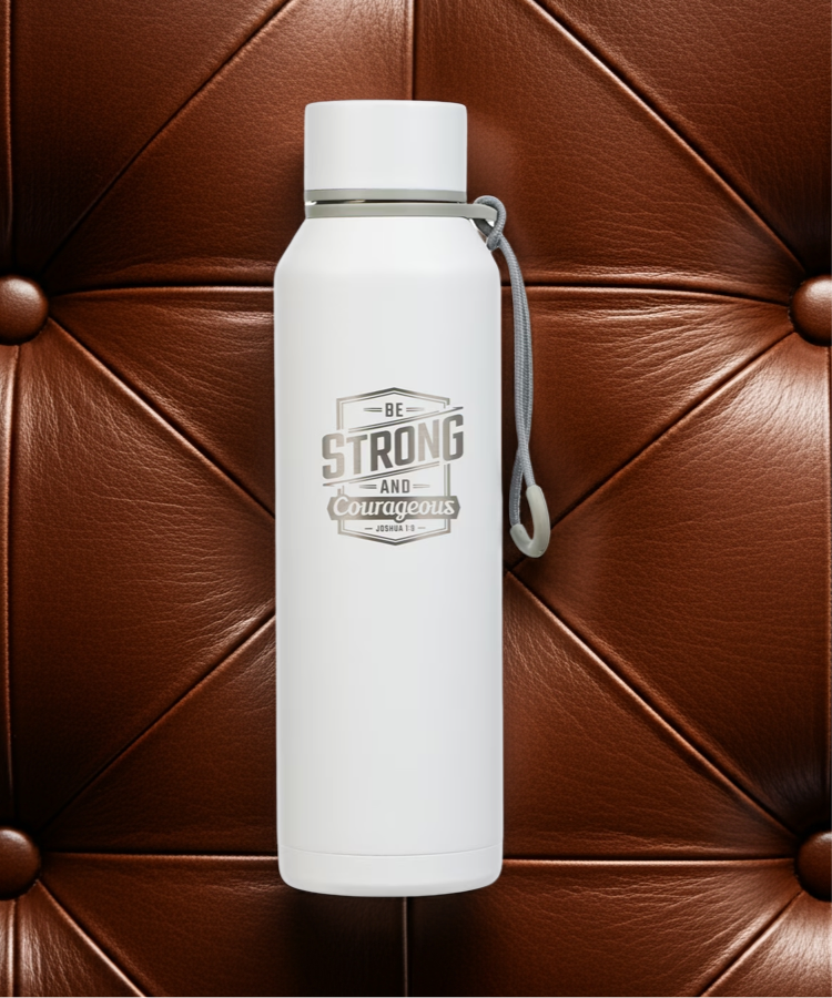 Strong and Courageous White Stainless Steel Water Bottle - Joshua 1:9