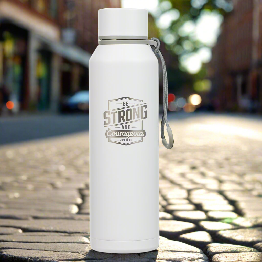 Strong and Courageous White Stainless Steel Water Bottle - Joshua 1:9