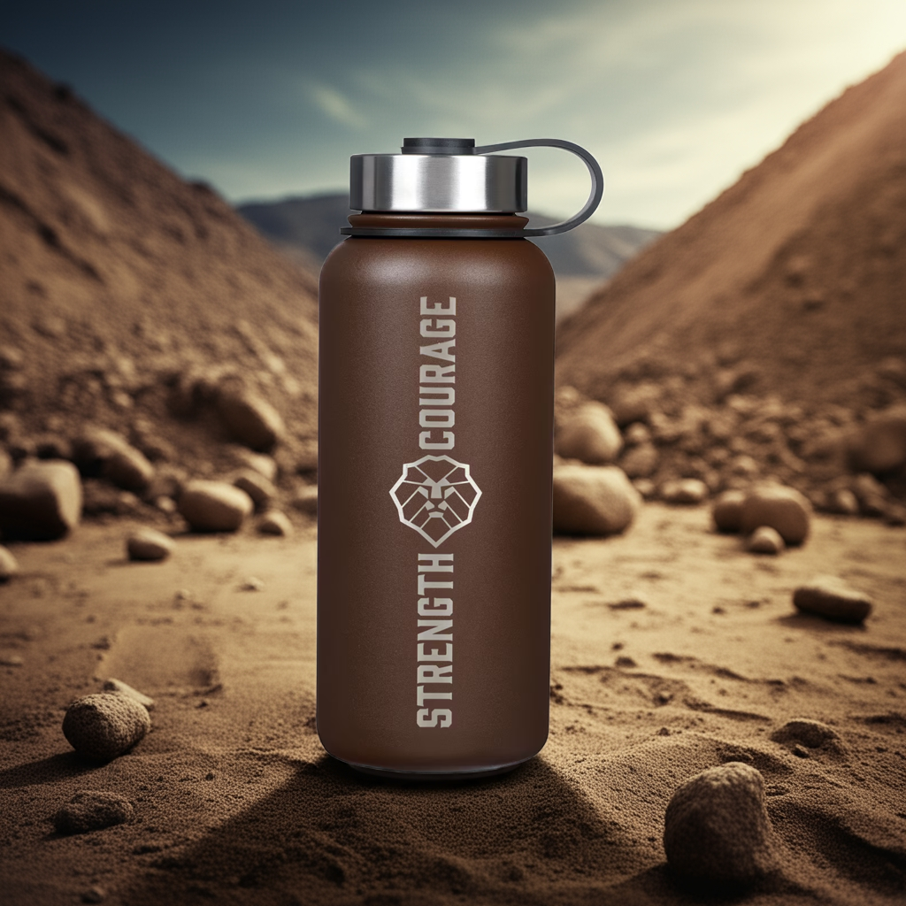 Strength and Courage Brown Stainless Steel Water Bottle - Joshua 1:9