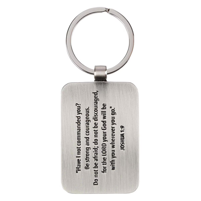 Be Strong &amp; Courageous Black Metal Key Ring in Gift Tin - Joshua 1:9