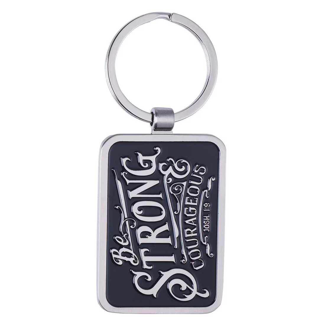 Be Strong &amp; Courageous Black Metal Key Ring in Gift Tin - Joshua 1:9