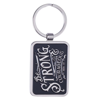 Be Strong &amp; Courageous Black Metal Key Ring in Gift Tin - Joshua 1:9