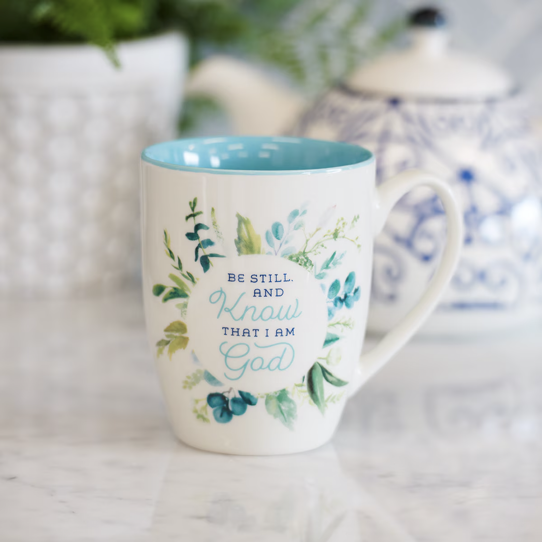 Be Still and Know Teal Floral Coffee Mug