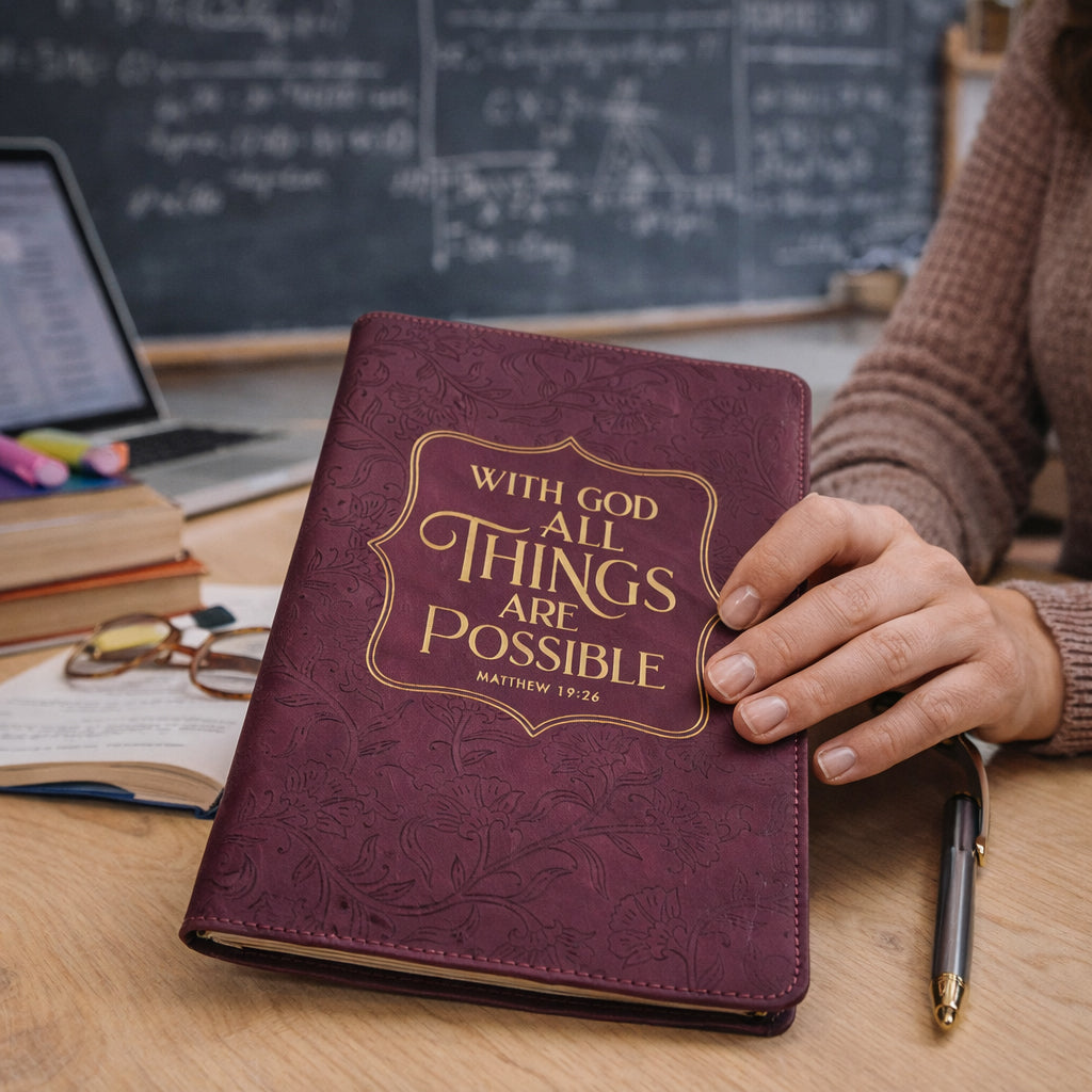 Things Are Possible Burgundy Faux Leather Classic Journal - Matthew 19:26