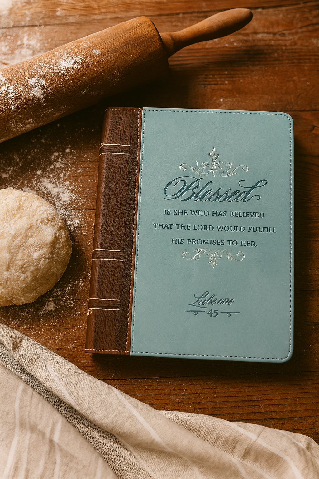 Blessed Teal Faux Leather Journal with Zippered Closure - Luke 1:45