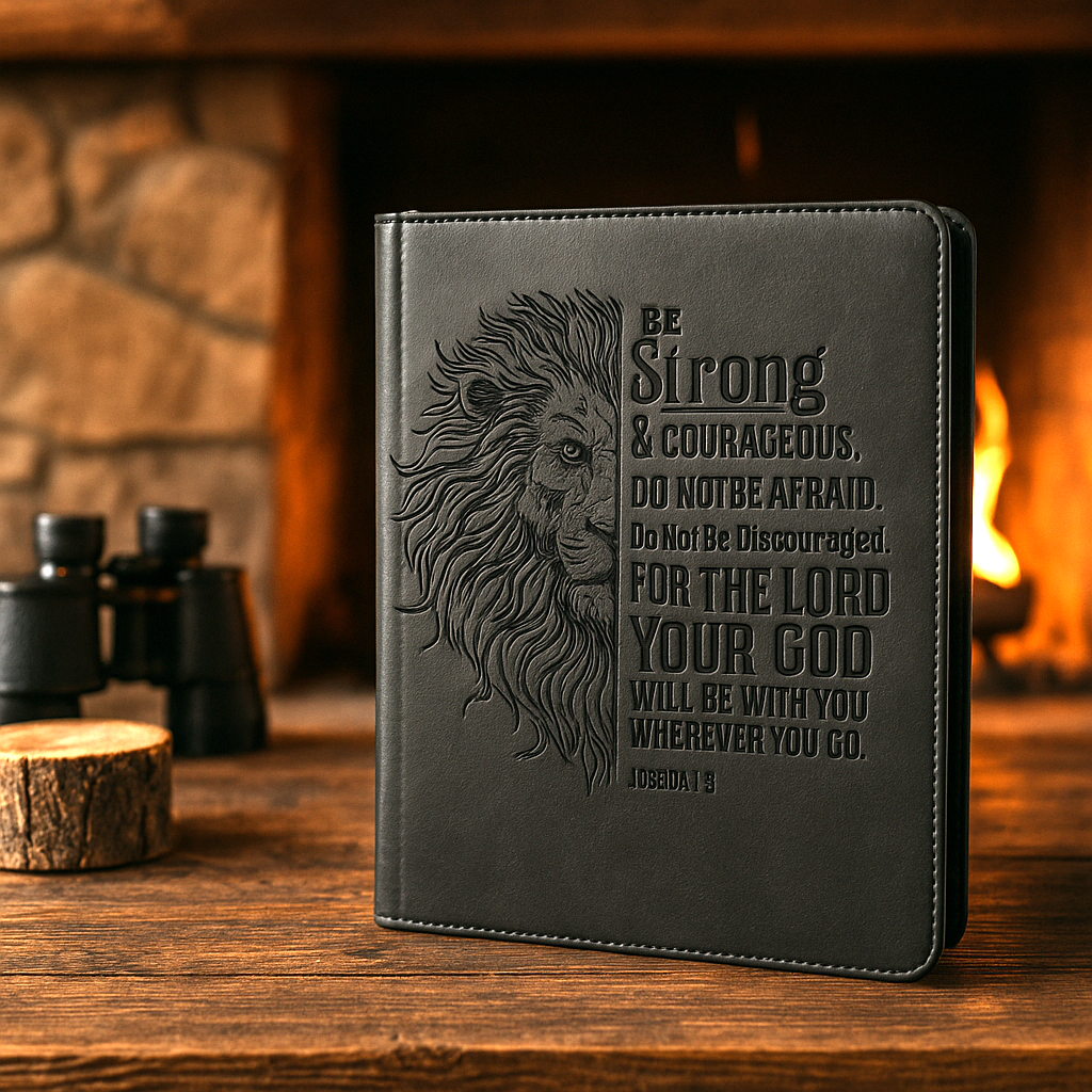 Be Strong and Courageous Classic Gray Faux Leather Journal with Zipper Closure - Joshua 1:9