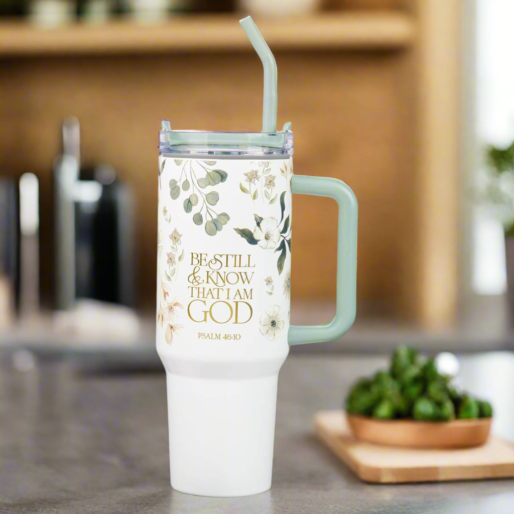 Be Still &amp; Know Teal 40 Oz Tumbler with Reusable Straw