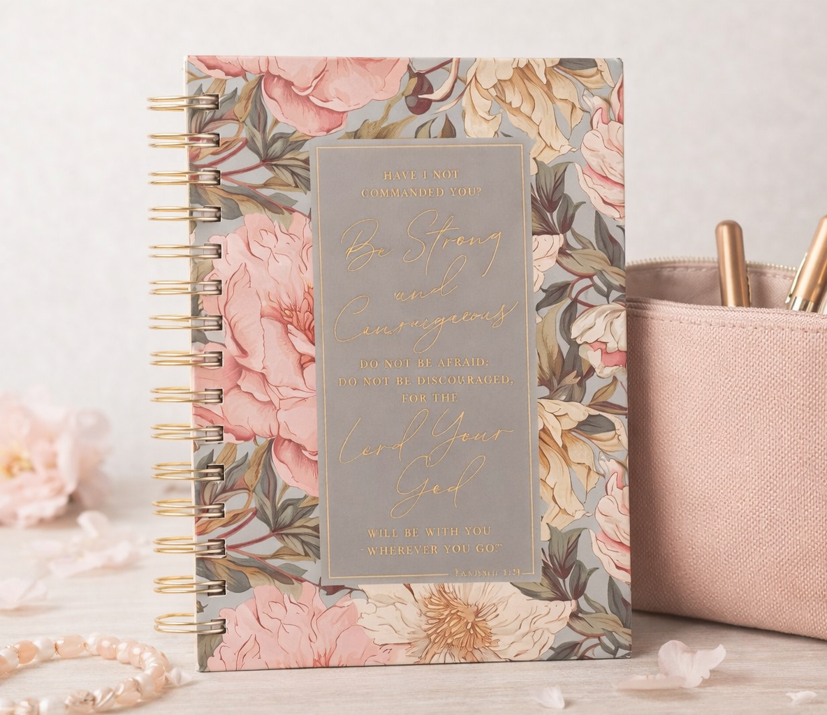 Be Strong and Courageous Delicate Dahlia Spiral Journal - Joshua 1:9