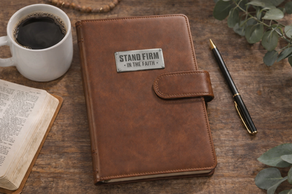 Stand Firm in the Faith Honey-Brown Faux Leather Journal Cover with Magnetic Closure - 1 Corinthians 16:13