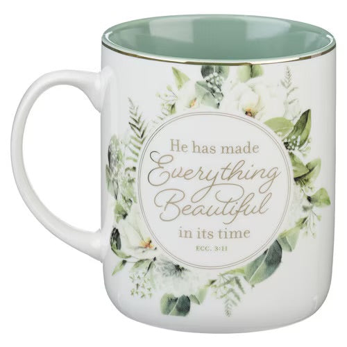 Everything Beautiful Green Wreath Ceramic Coffee Mug