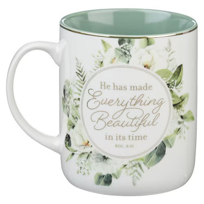 Everything Beautiful Green Wreath Ceramic Coffee Mug