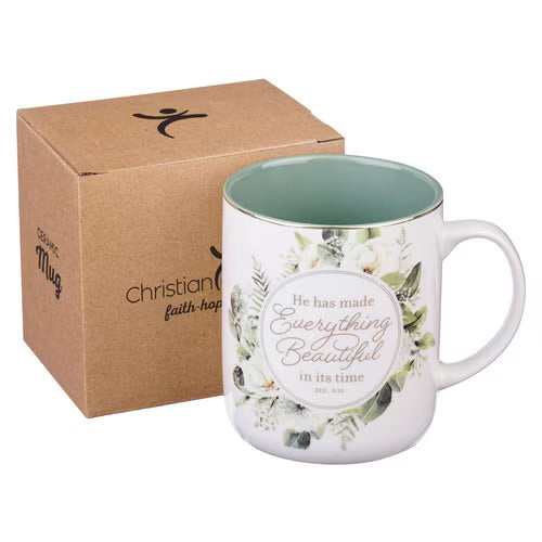 Everything Beautiful Green Wreath Ceramic Coffee Mug