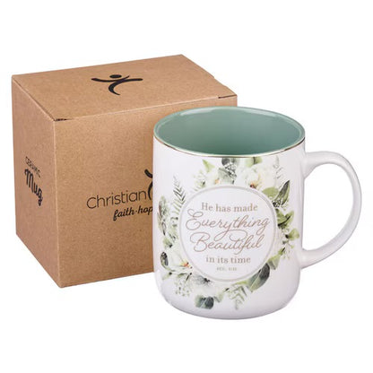 Everything Beautiful Green Wreath Ceramic Coffee Mug