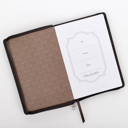 Strong and Courageous Walnut-Brown and Tan Faux Leather Journal with Zipper Closure