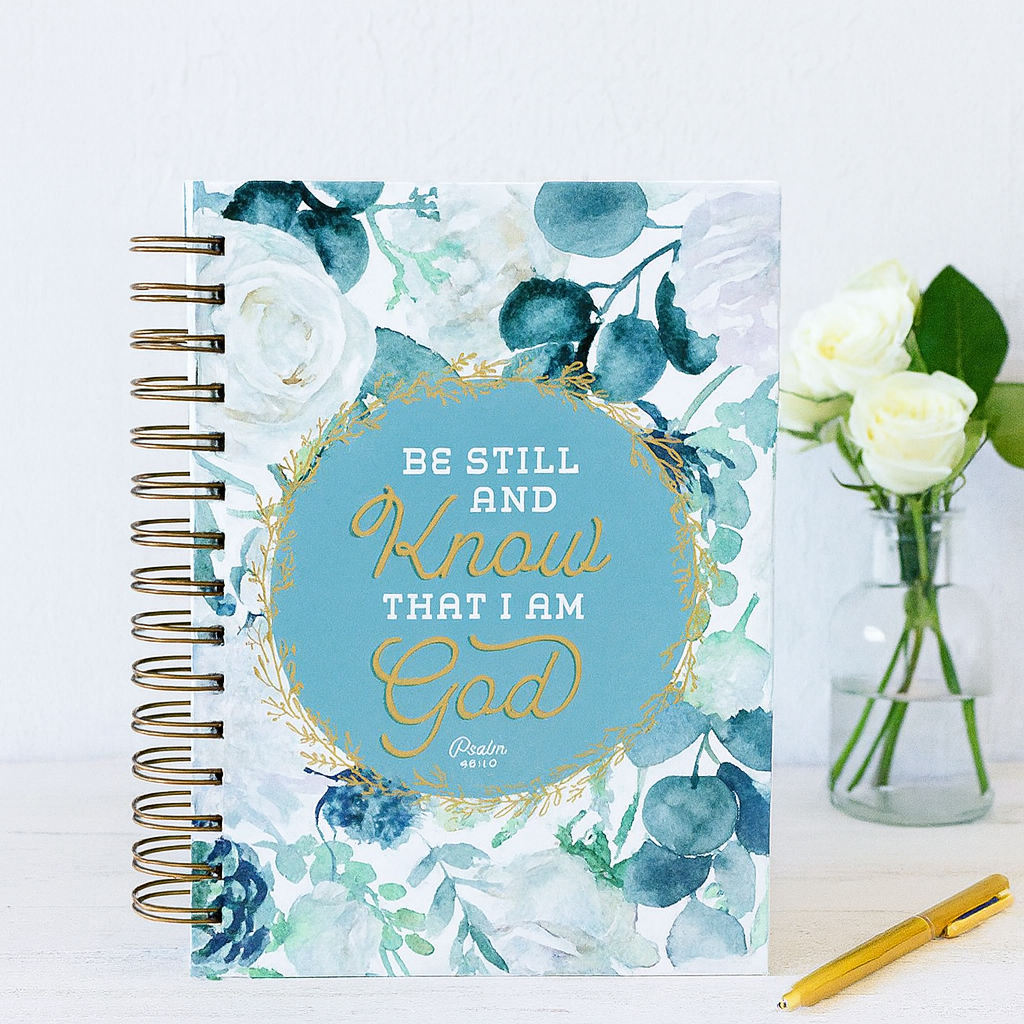 Be Still and Know Teal Floral Wirebound Journal - Psalm 46:10
