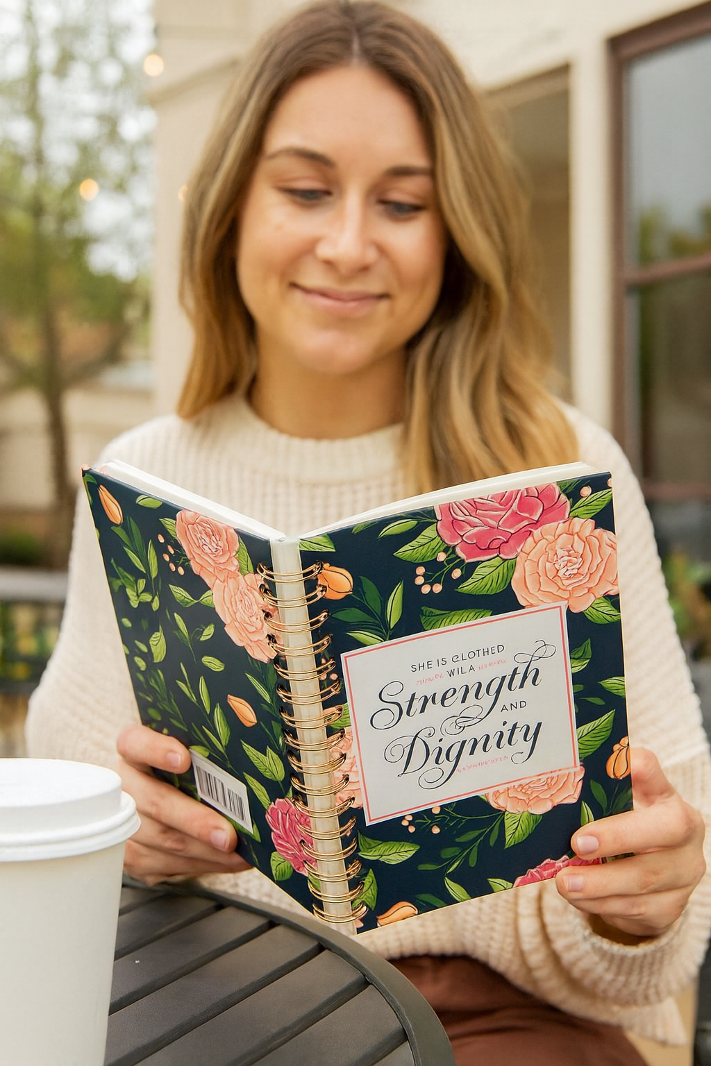 Strength and Dignity Pink Rose Large Wirebound Journal - Proverbs 31:25