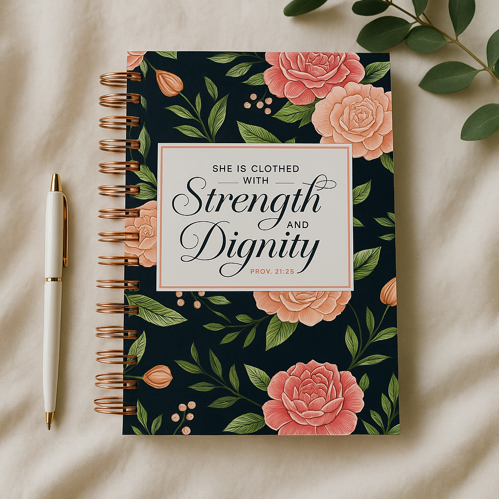Strength and Dignity Pink Rose Large Wirebound Journal - Proverbs 31:25