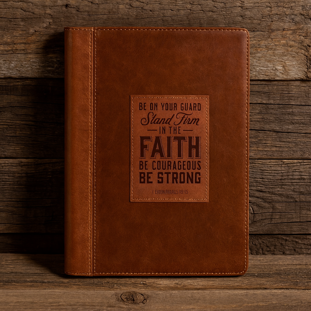 Stand Firm Two-tone Brown Faux Leather Classic Journal - 1 Corinthians 16:13