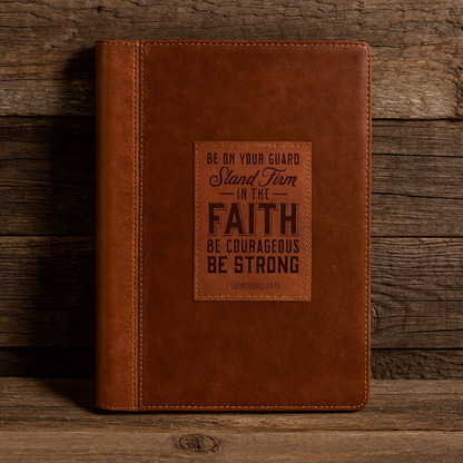 Stand Firm Two-tone Brown Faux Leather Classic Journal - 1 Corinthians 16:13