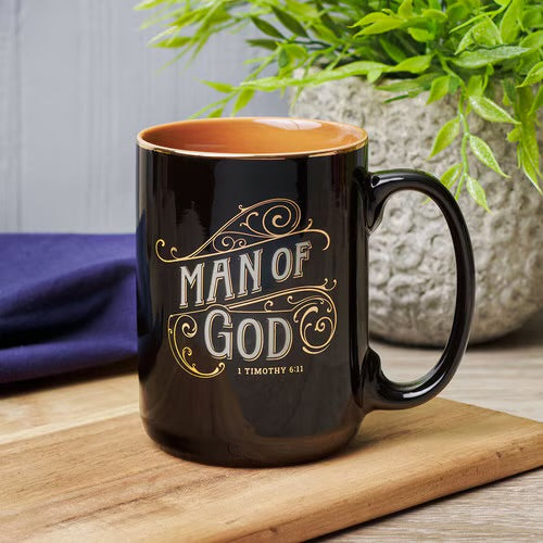 Man of God Black Ceramic Coffee Mug - 1 Timothy 6:11