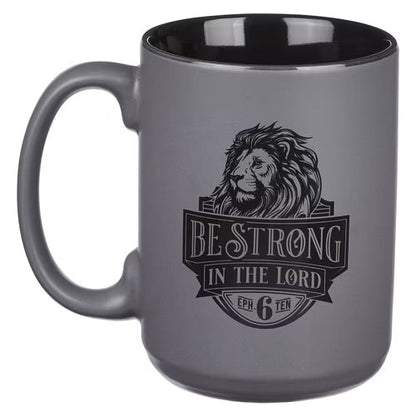 Be Strong Gray Lion Ceramic Coffee Mug - Ephesians 6:10