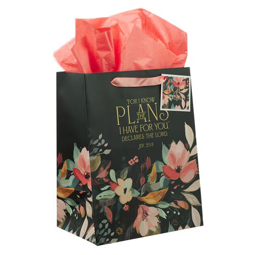 Hope and a Future Midnight Botanical Large Portrait Gift Bag - Jeremiah 29:11