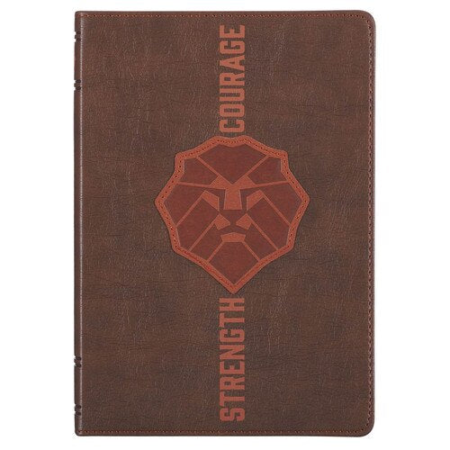 Lionface Strength and Courage Brown Faux Leather Classic Journal - Joshua 1:9