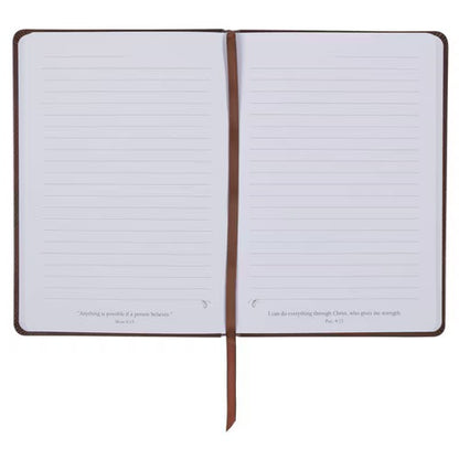 Lionface Strength and Courage Brown Faux Leather Classic Journal - Joshua 1:9