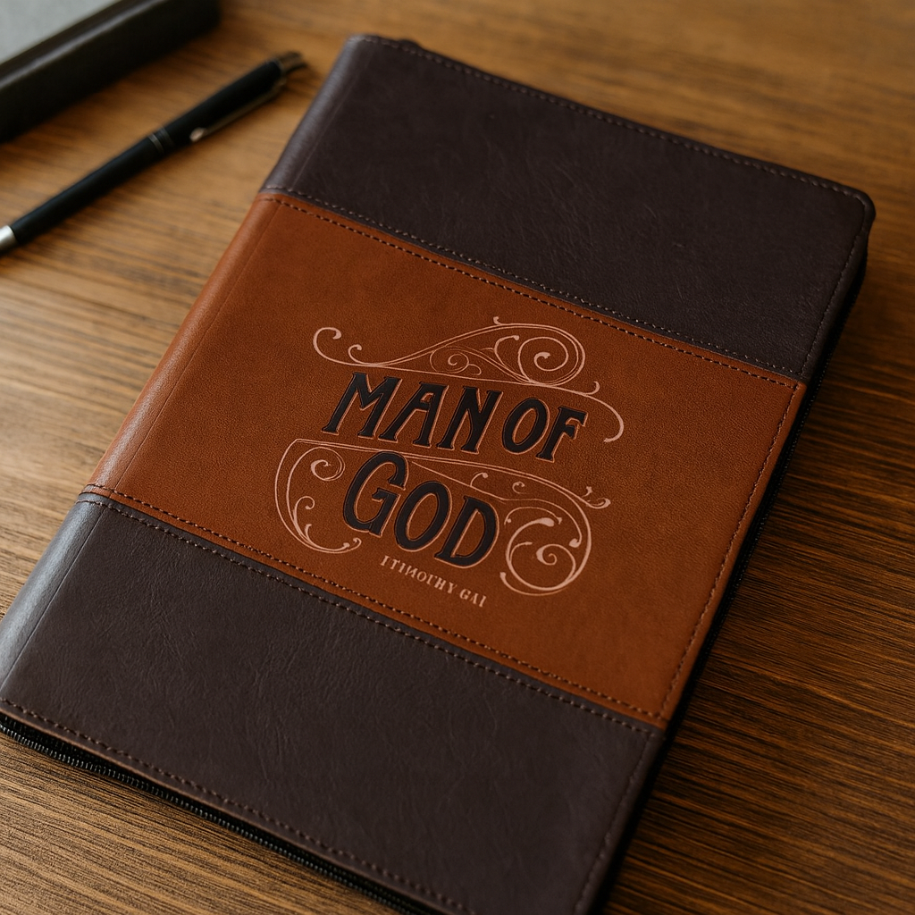Man of God Honey-brown and Espresso Faux Leather Journal with Zipper Closure - 1 Timothy 6:11