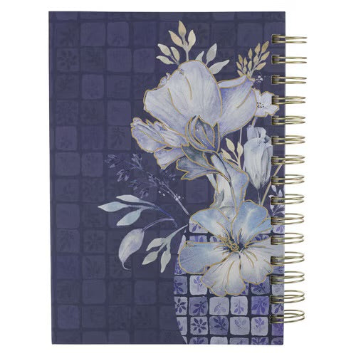 Grace Blue Floral Tile Spiral Journal - Ephesians 2:8