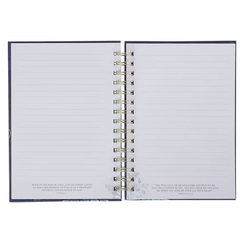 Grace Blue Floral Tile Spiral Journal - Ephesians 2:8