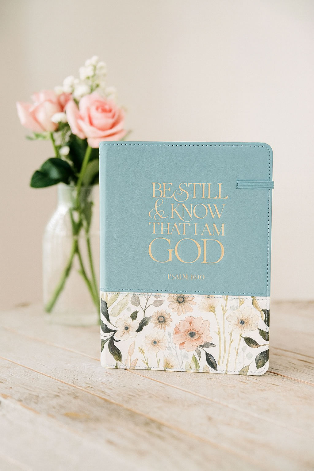 Be Still Teal Meadow Classic Faux Leather Journal with Pen Holder - Psalm 46:10