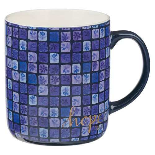 Blue Floral Tile Ceramic Mug Set