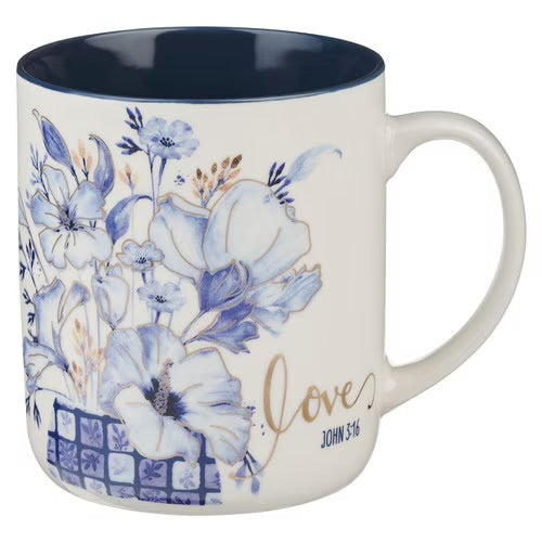 Blue Floral Tile Ceramic Mug Set