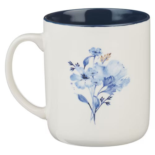Blue Floral Tile Ceramic Mug Set