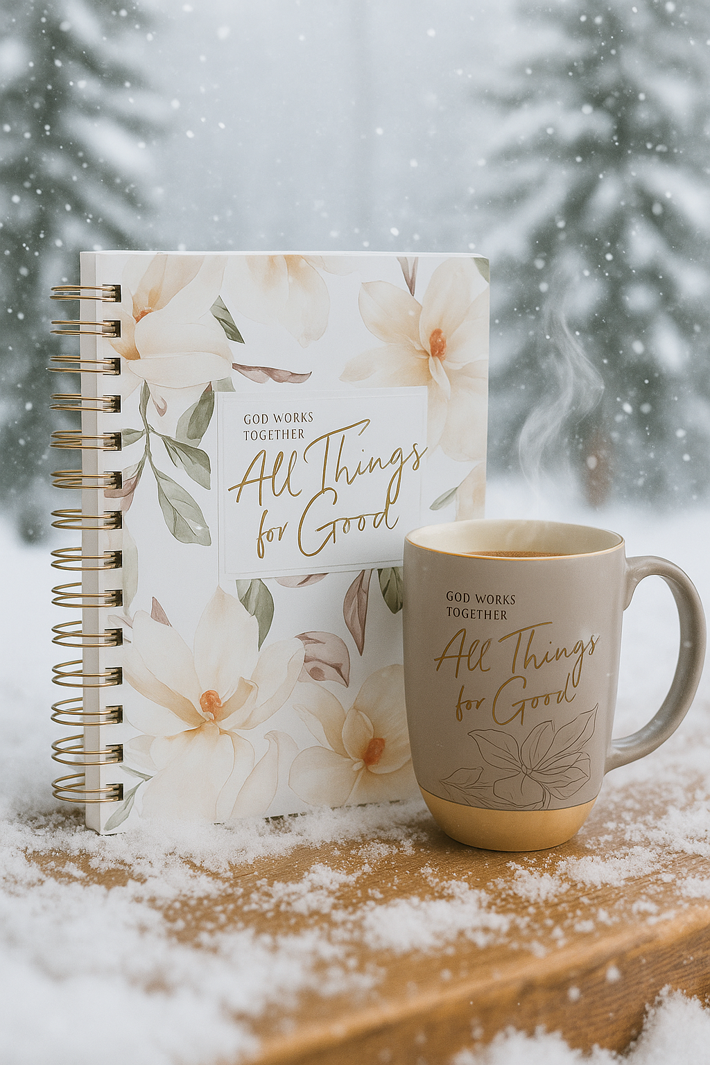 All Things for Good Taupe Ceramic Coffee Mug with Exposed Clay Base - Romans 8:28