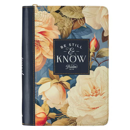 Be Still and Know Serene Roses Faux Leather Journal with Zipper Closure - Psalm 46:10