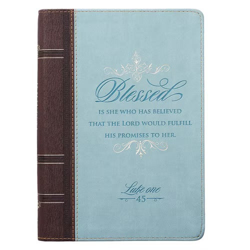 Blessed Teal Faux Leather Journal with Zippered Closure - Luke 1:45