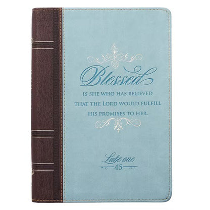 Blessed Teal Faux Leather Journal with Zippered Closure - Luke 1:45